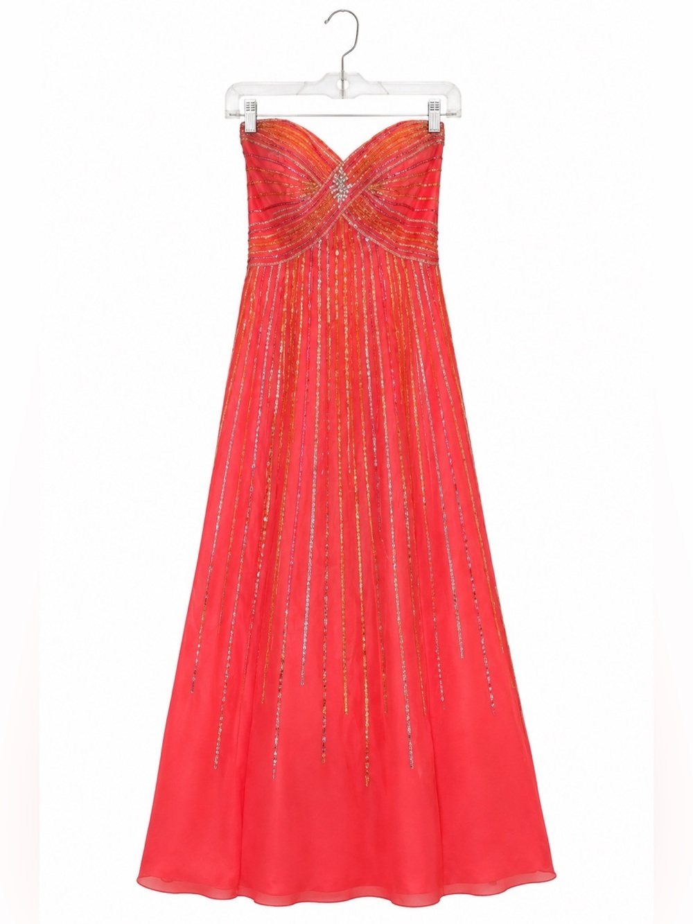Tiffany Coral Sequin Strapless Prom Dress Size 14 Corset Formal Gown